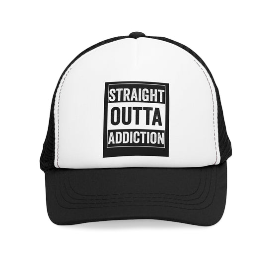 Straight Outta Addiction Mesh Cap | Trucker Hat, Recovery Gift, Motivational Apparel, Addiction Awareness, Perfect for Events