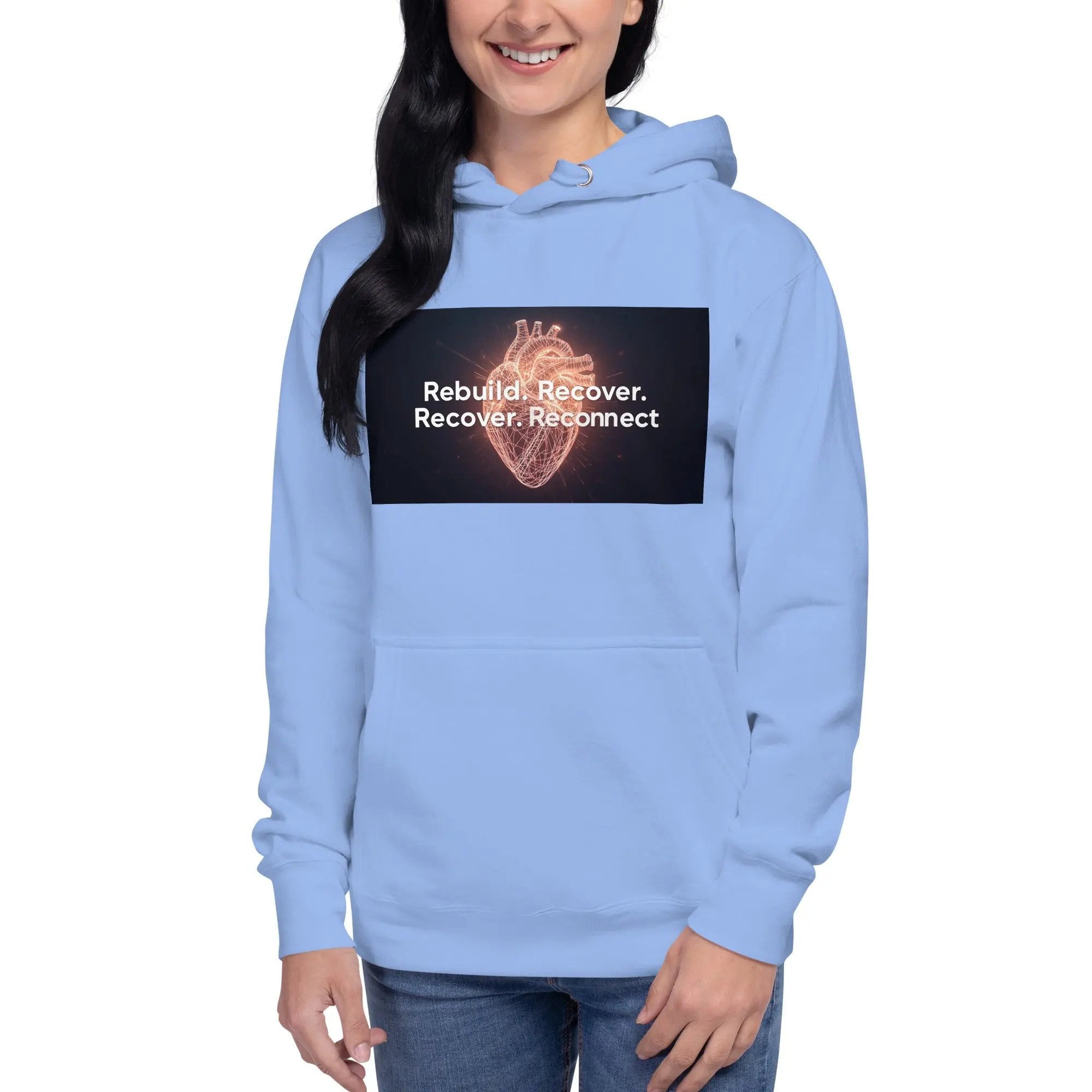 Inspirational Hoodie Reconnect Recover Rebuild Hoodie – Inspirational Recovery Hoodie | Mental Health Awareness Streetwear - Sonny Side Up - 