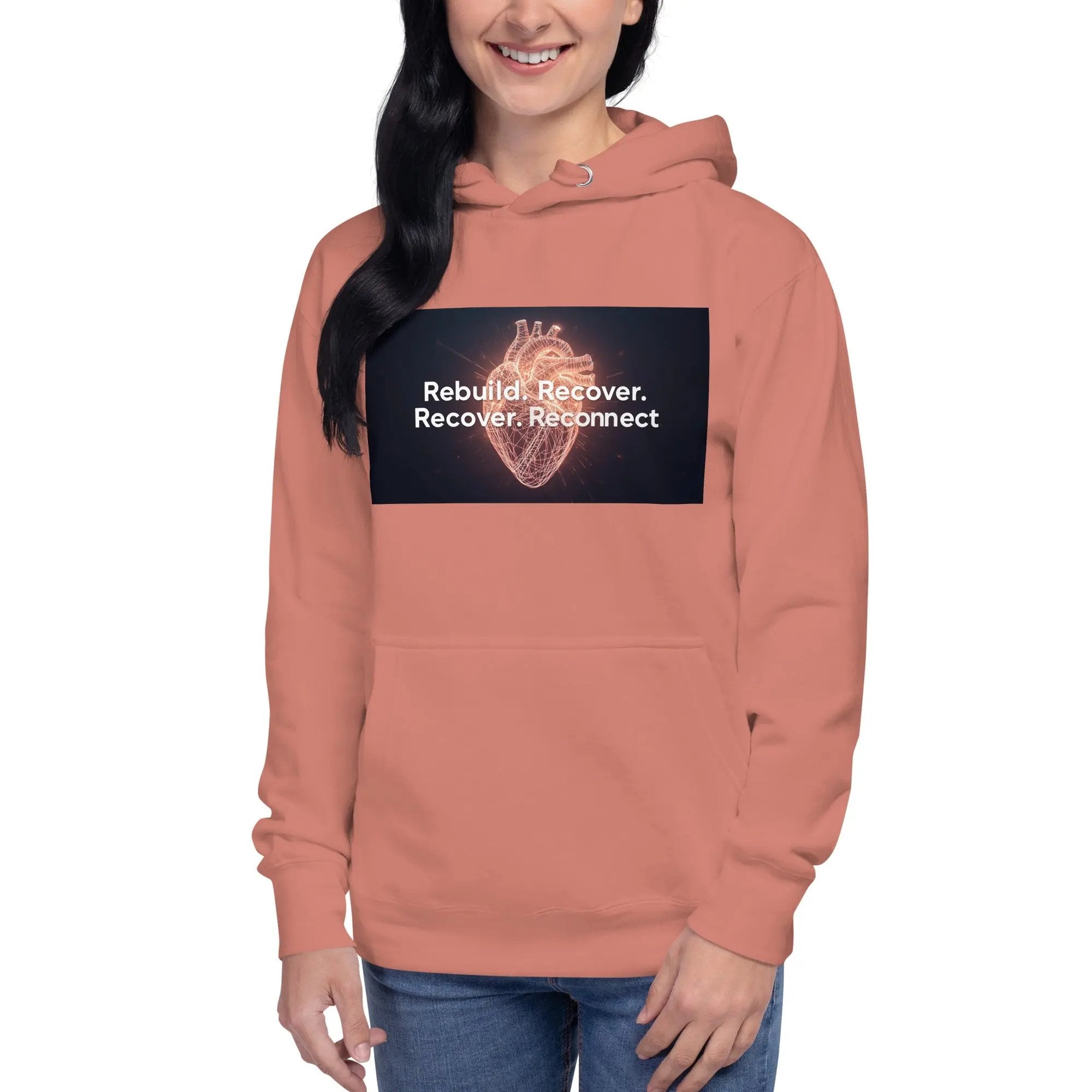 Inspirational Hoodie Reconnect Recover Rebuild Hoodie – Inspirational Recovery Hoodie | Mental Health Awareness Streetwear - Sonny Side Up - 