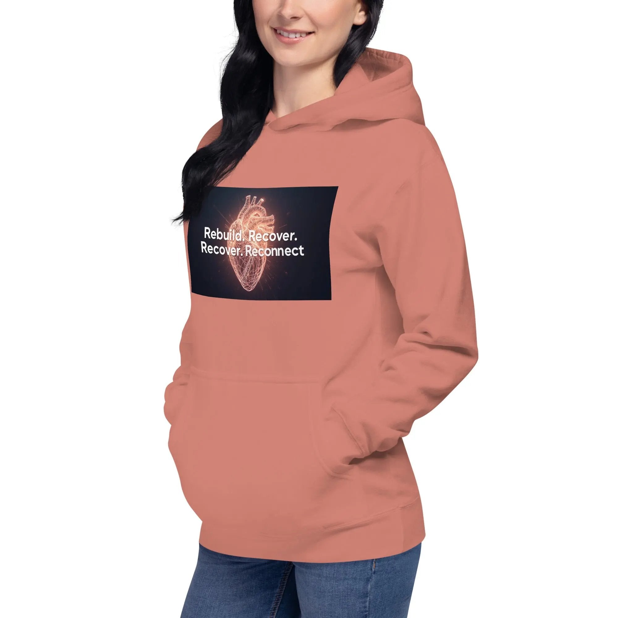 Inspirational Hoodie Reconnect Recover Rebuild Hoodie – Inspirational Recovery Hoodie | Mental Health Awareness Streetwear - Sonny Side Up - 