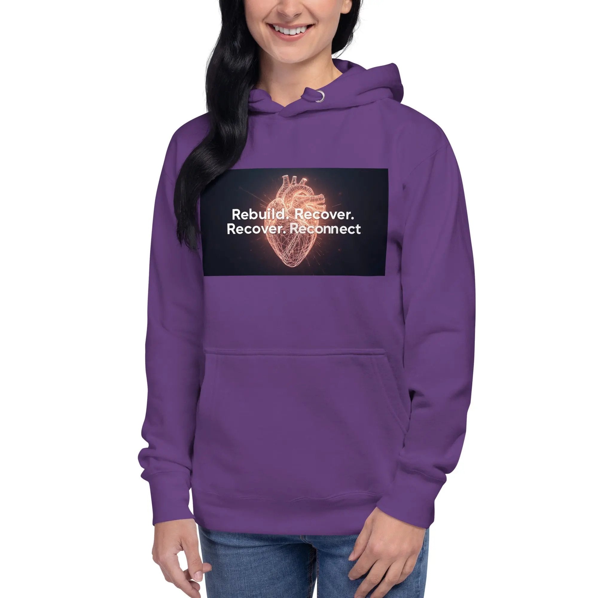 Inspirational Hoodie Reconnect Recover Rebuild Hoodie – Inspirational Recovery Hoodie | Mental Health Awareness Streetwear - Sonny Side Up - 