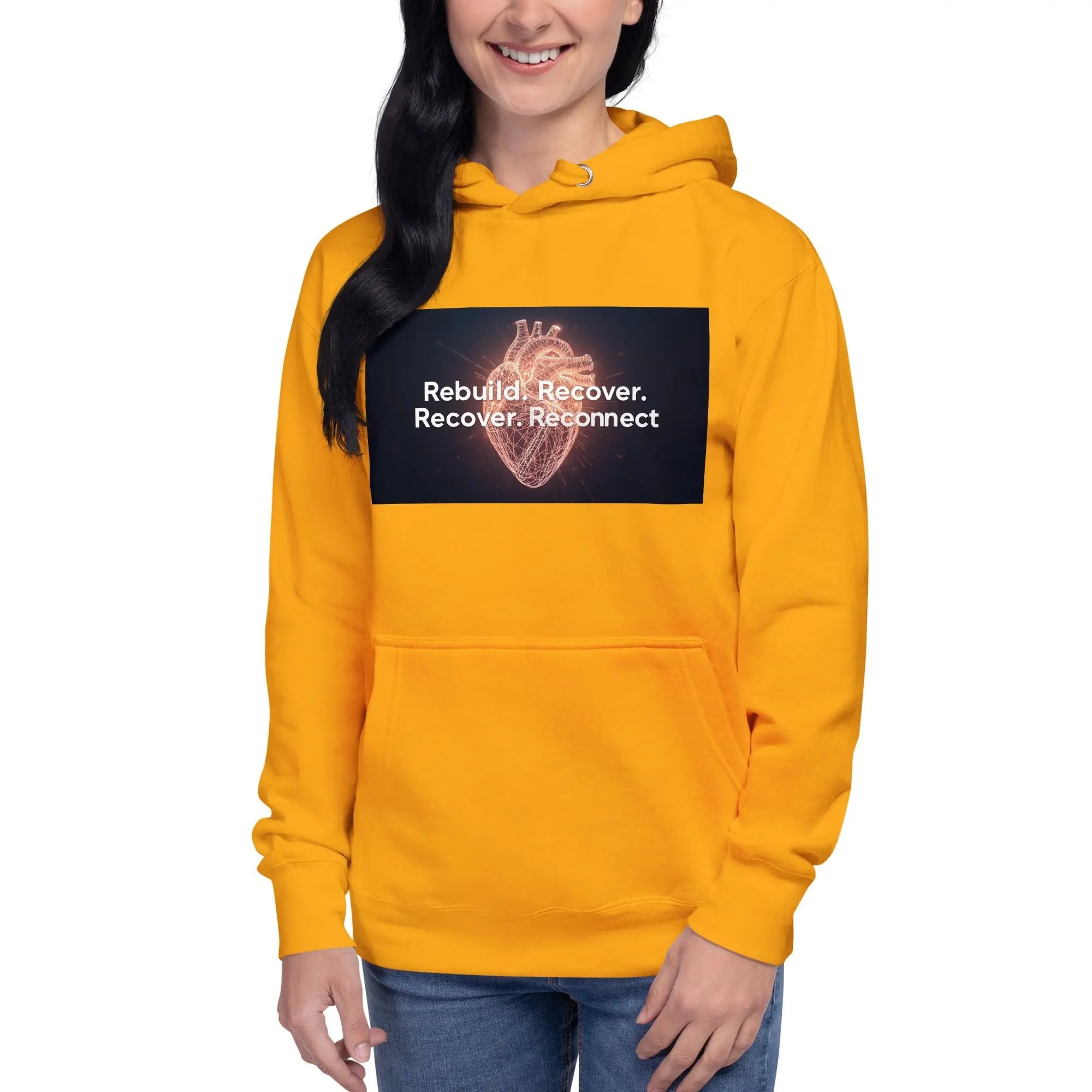 Inspirational Hoodie Reconnect Recover Rebuild Hoodie – Inspirational Recovery Hoodie | Mental Health Awareness Streetwear - Sonny Side Up - 