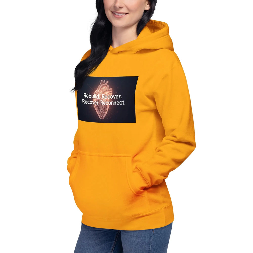 Inspirational Hoodie Reconnect Recover Rebuild Hoodie – Inspirational Recovery Hoodie | Mental Health Awareness Streetwear - Sonny Side Up - 